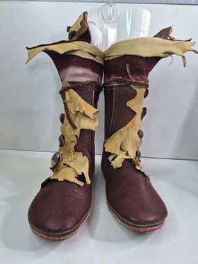 Bald Mountain Moccasins Maroon Leather Button Boots with Yellow Trim